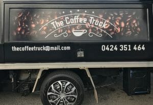 Coffee-Van-Vehicle-Car-Graphics-Signage-Decal-Stickers-vinyl-application Coffee sticker in ford car used as coffee van