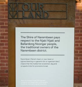 Signage-External-rust-sign-contemporary-Narembeen-Lesser-Hall-Interpretation-SCA-2-pac-paint-sandblasted-paint-fill-signs-(3)