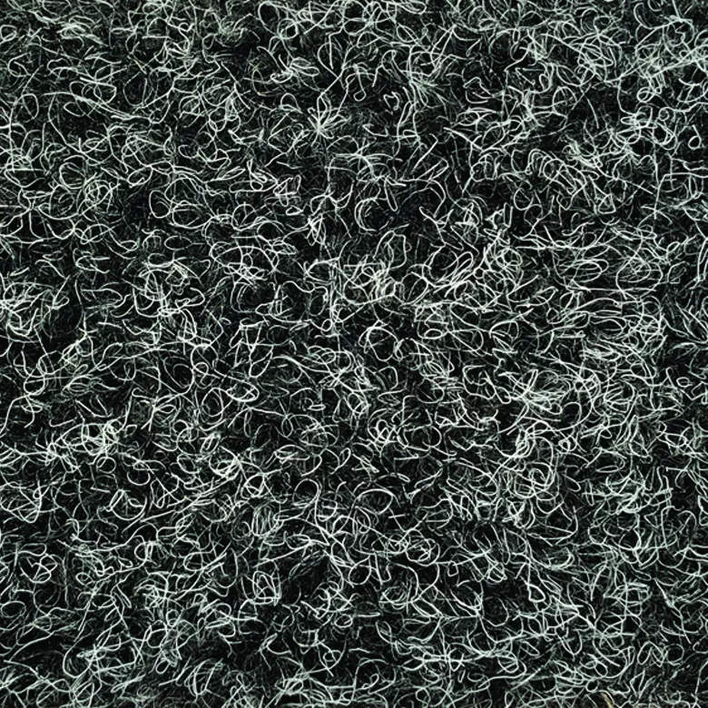 Close-up of a textured black and white surface with intertwined, curly fibers jetty anthracite velour