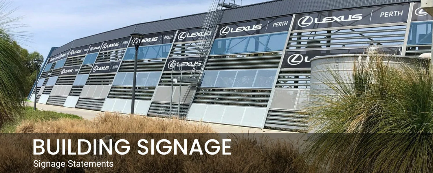 Modern building with large glass panels and 'Lexus Perth' signage. Surrounded by greenery, the scene conveys a sleek, professional tone.